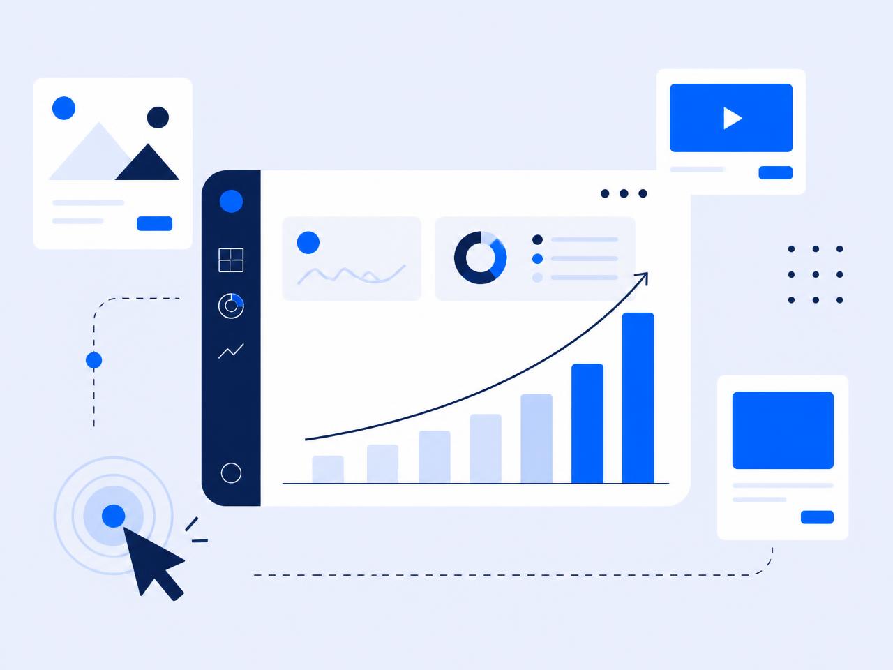 Illustration of an advertising performance dashboard with rising results